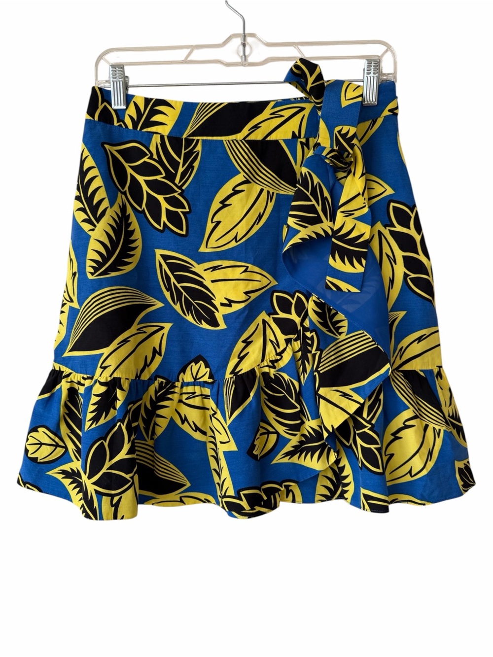 MOSCHINO  Blue Yellow Black Floral Ruffle Mini Skirt Size 6 / IT 40
